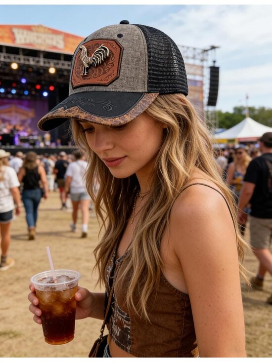 Unisex Grey 9 Western Trucker Hat Vintage Cowboy Country Cute Baseball Cap